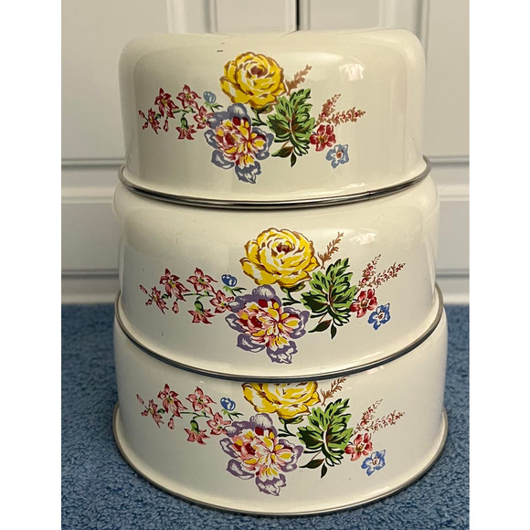 Vintage 1980's Kobe Porcelain Enamelware Set of 3 Nesting Bowls - Picture 3 of 6